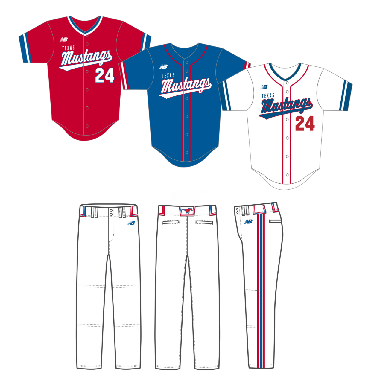 Mustang Full Uniform Package - 3 Jerseys, 2 Pants (ADULT)