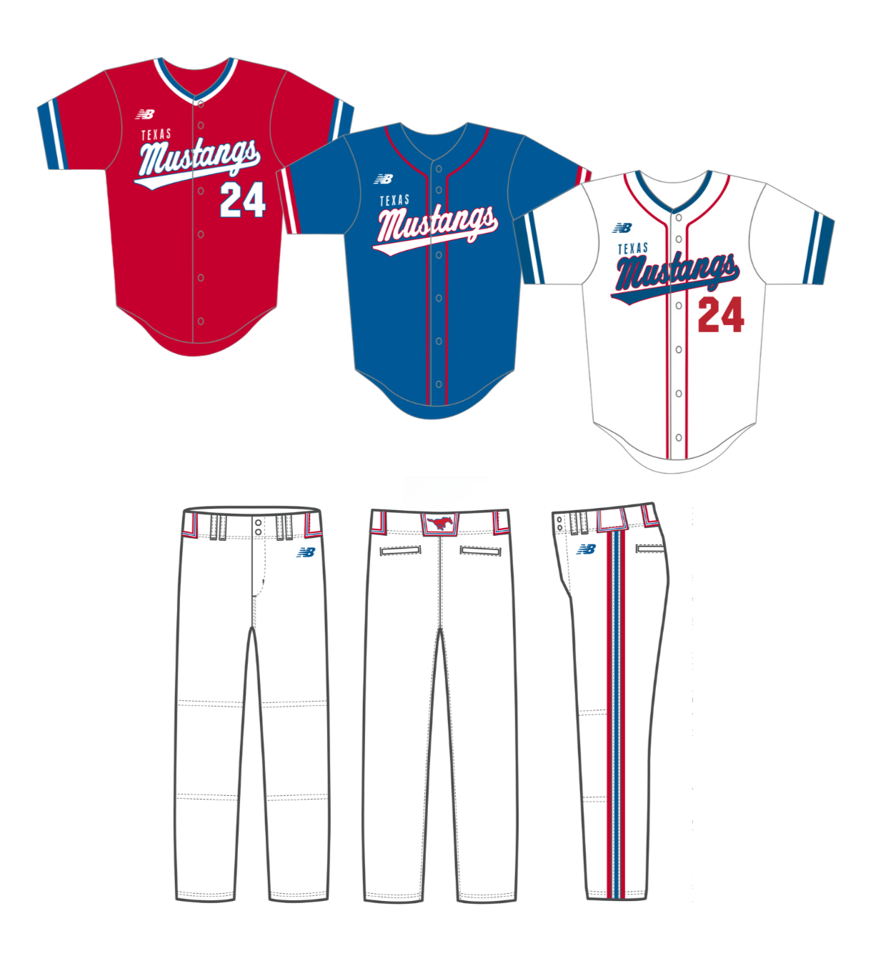 Mustang Full Uniform Package - 3 Jerseys, 2 Pants (YOUTH)