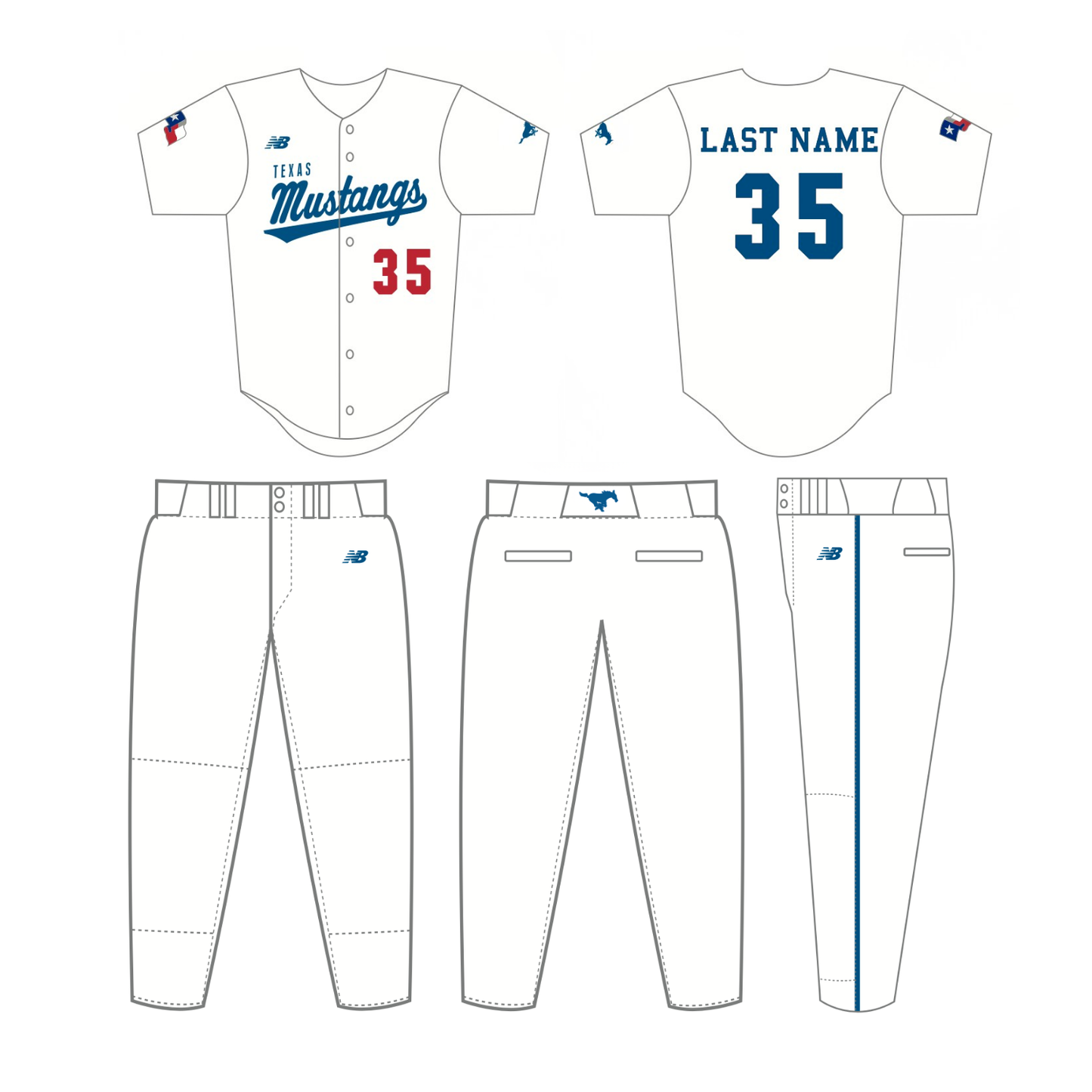 Mustang White Uniform Package - 1 Jersey/1 Pant (Youth Sizing)