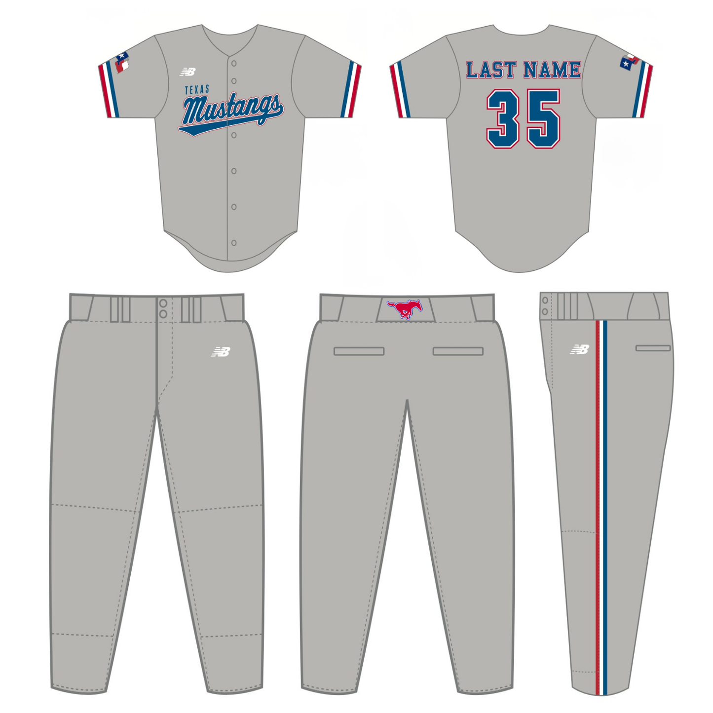 Mustang Grey Uniform Package - 1 Jersey/1 Pant (Youth Sizing)