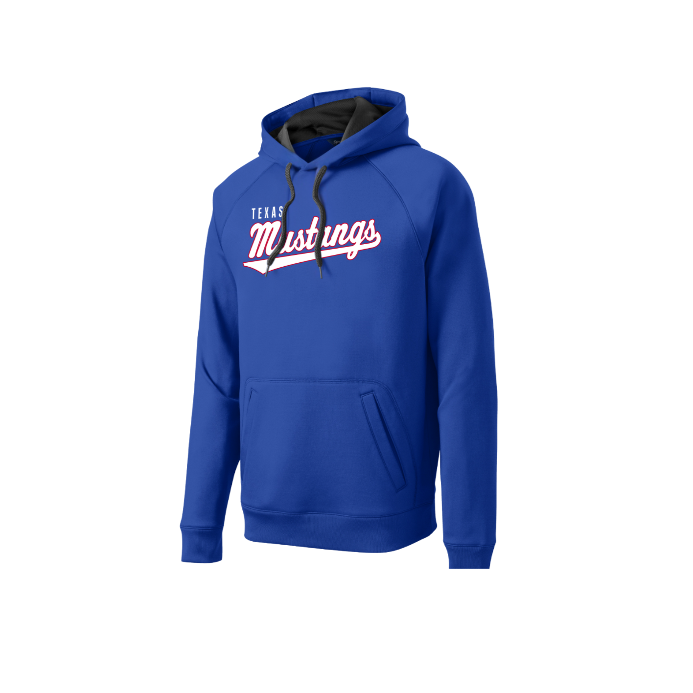 Mustang Single Fleece Hoodie - Red or Blue and Mustang or Script (Adult Sizing)