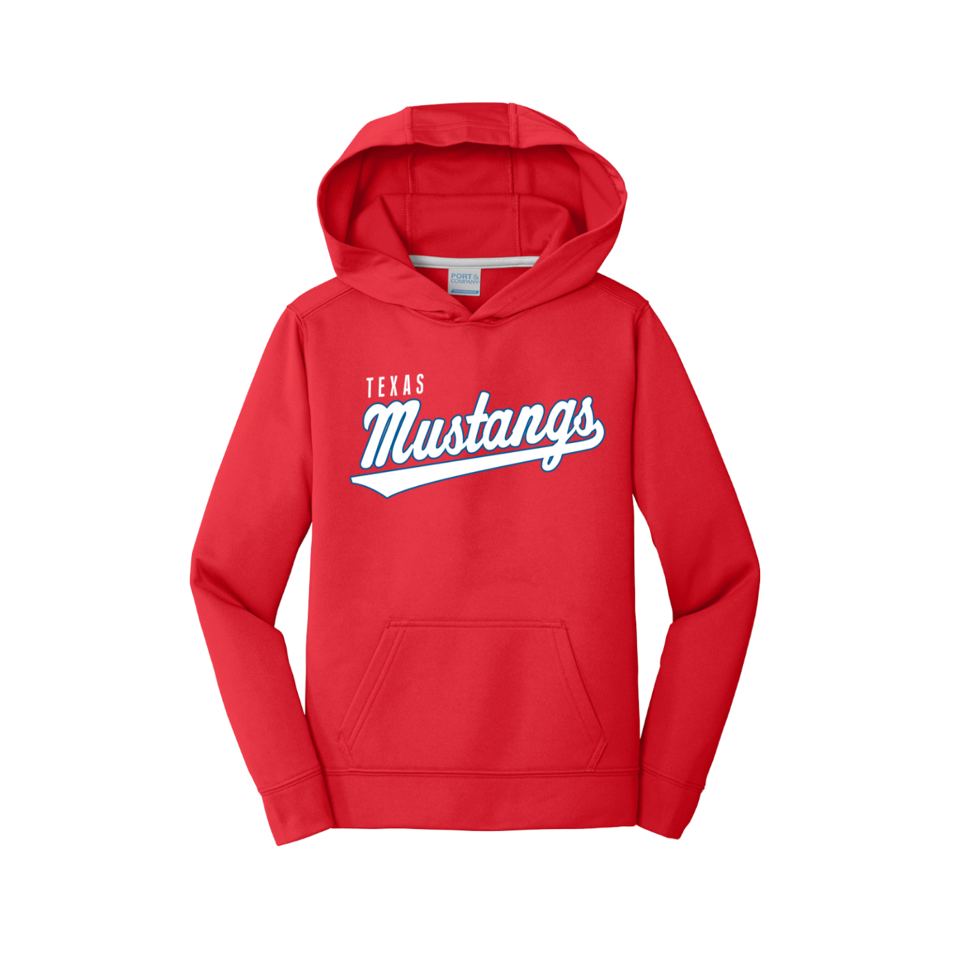 Mustang Single Fleece Hoodie - Red or Blue and Mustang or Script (Youth Sizing)