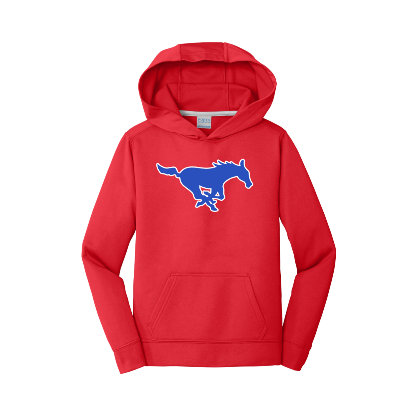 Mustang Single Fleece Hoodie - Red or Blue and Mustang or Script (Youth Sizing)