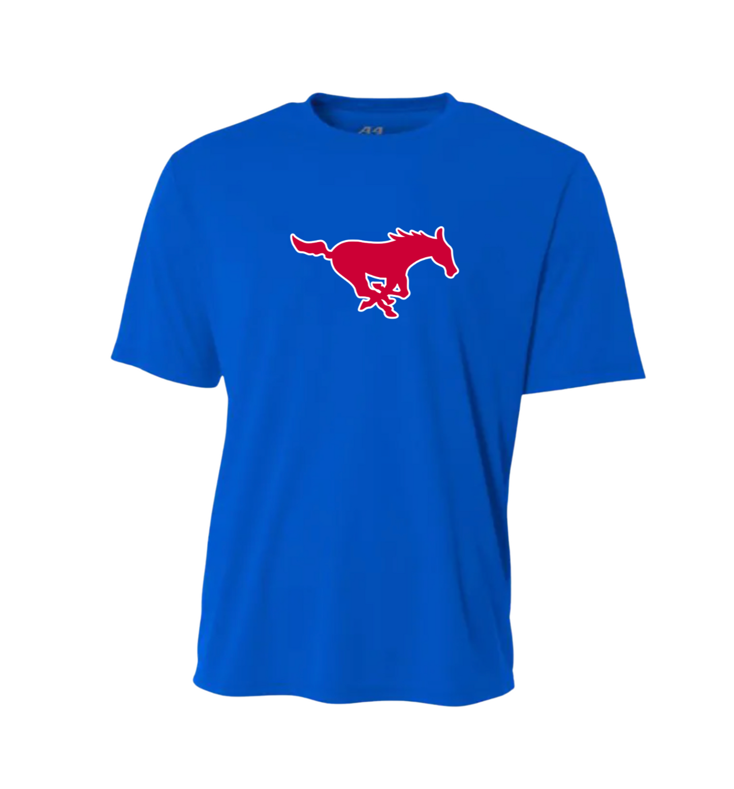 Mustang Single Practice Tee - Red or Blue and Mustang or Script (Adult Sizing)