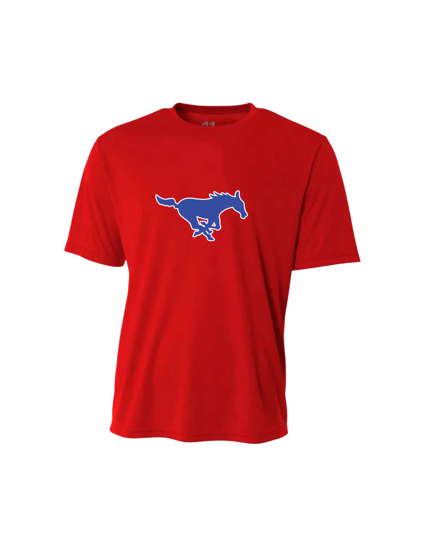 Mustang Single Practice Tee - Red or Blue and Mustang or Script (Adult Sizing)