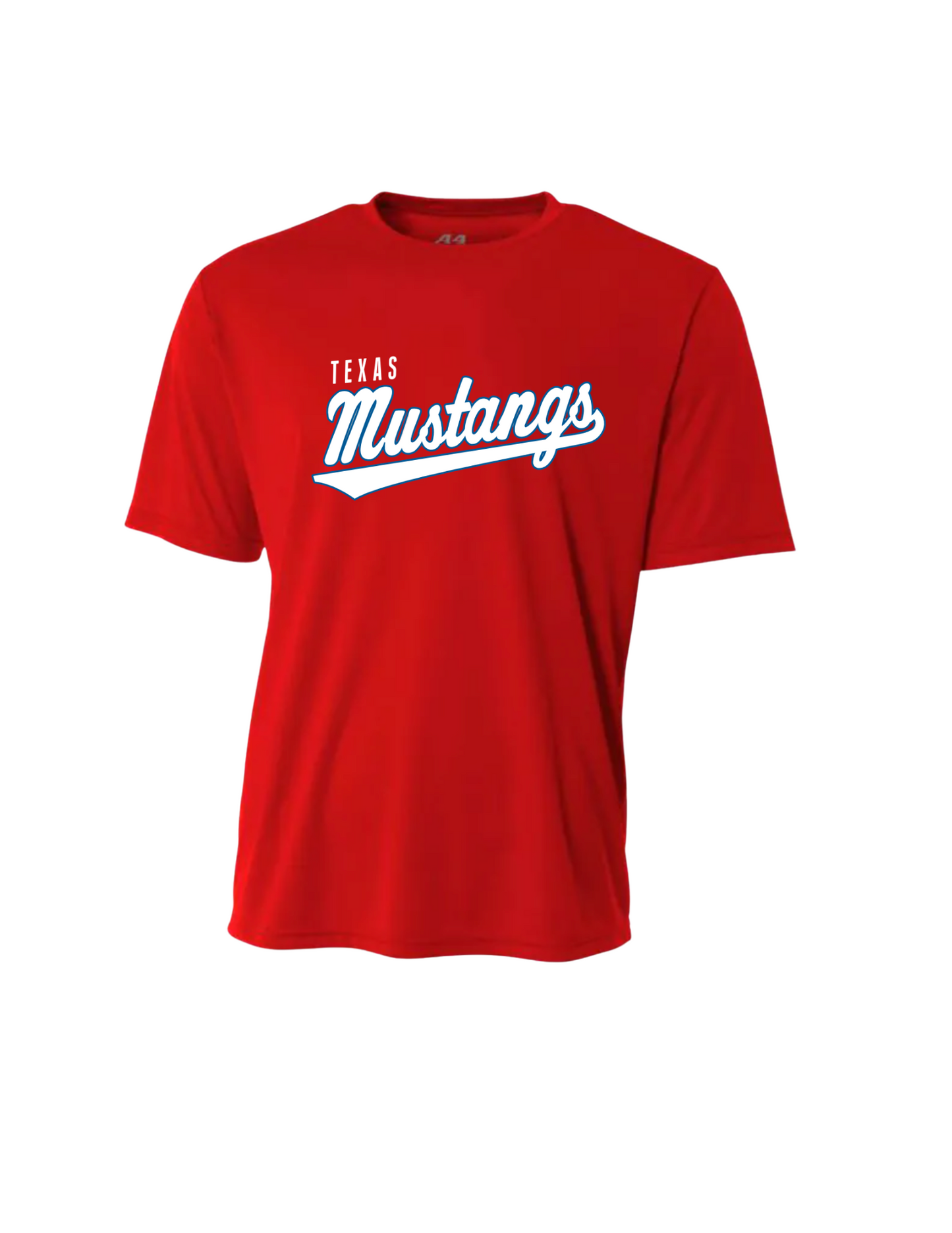 Mustang Single Practice Tee - Red or Blue and Mustang or Script (Adult Sizing)
