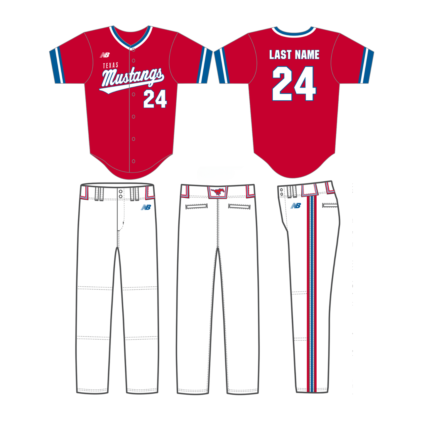 Mustang Red Uniform Package - 1 Jersey/1 Pant (Youth Sizing)