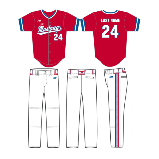 Mustang Red Uniform Package - 1 Jersey/1 Pant (Adult Sizing)