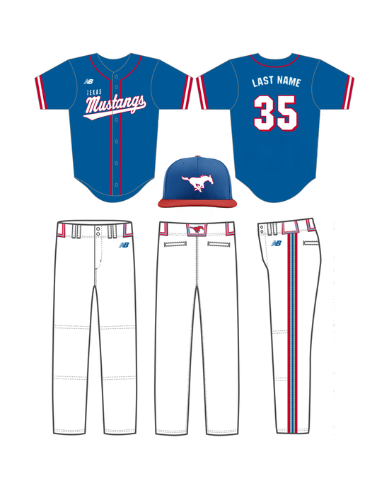Mustang Blue Uniform Package - 1 Jersey/1 Pant/1 Hat (Adult Sizing)
