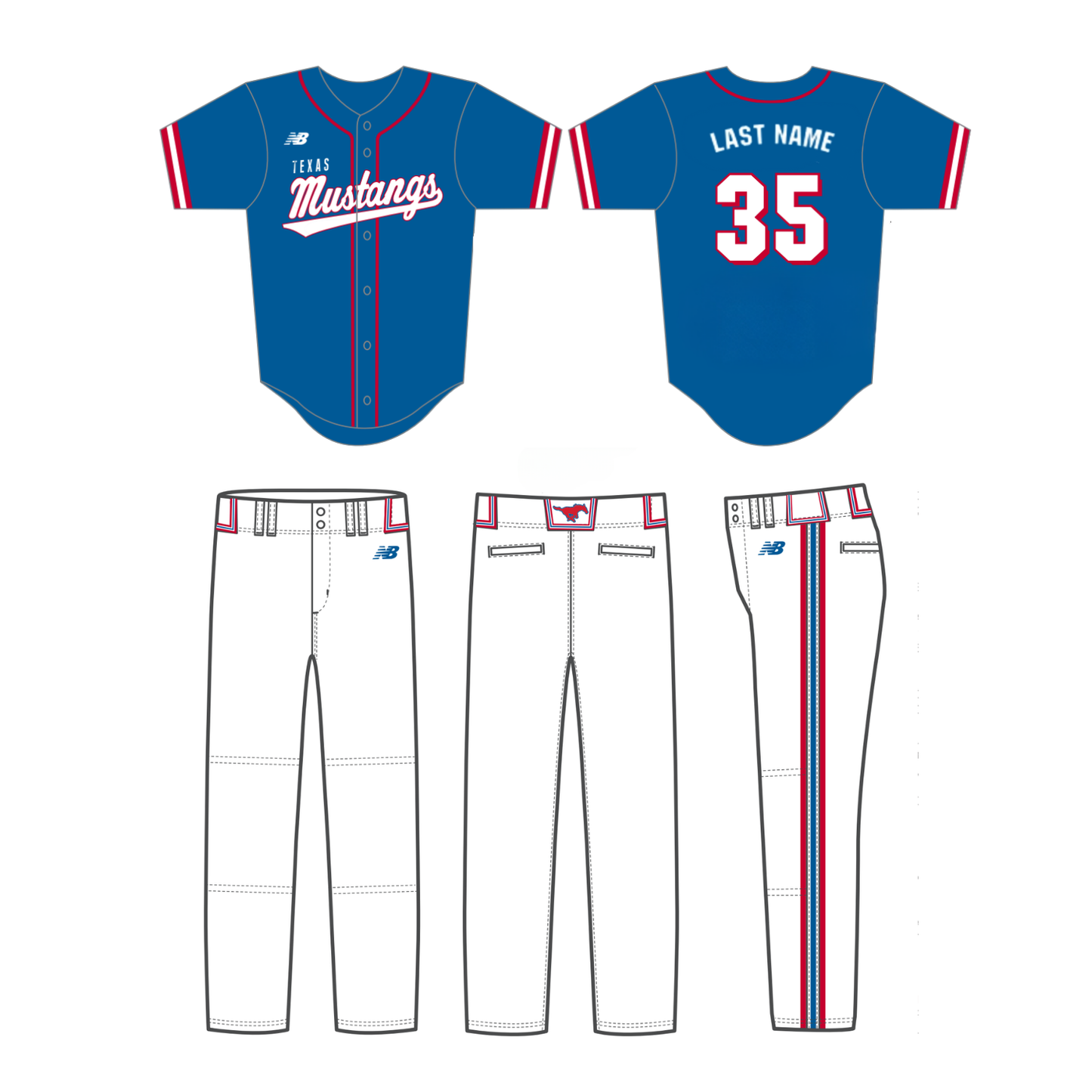 Mustang Blue Uniform Package - 1 Jersey/1 Pant (Youth Sizing)