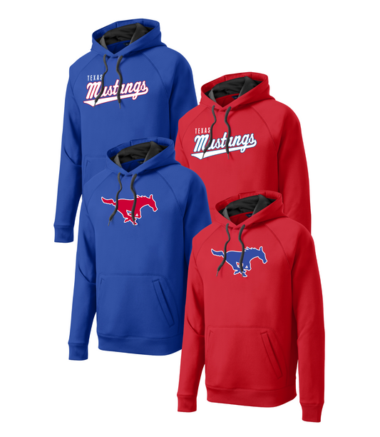 Mustang Single Fleece Hoodie - Red or Blue and Mustang or Script (Adult Sizing)