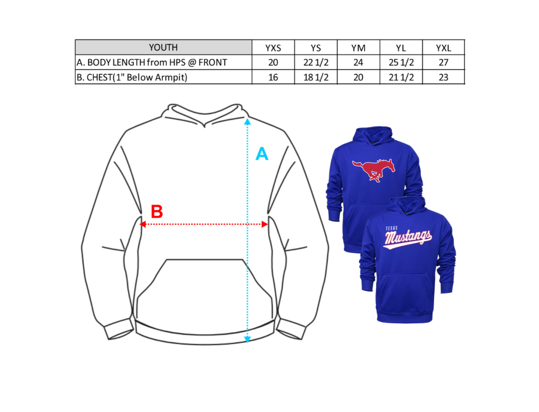 Mustang Single Fleece Hoodie - Red or Blue and Mustang or Script (Youth Sizing)