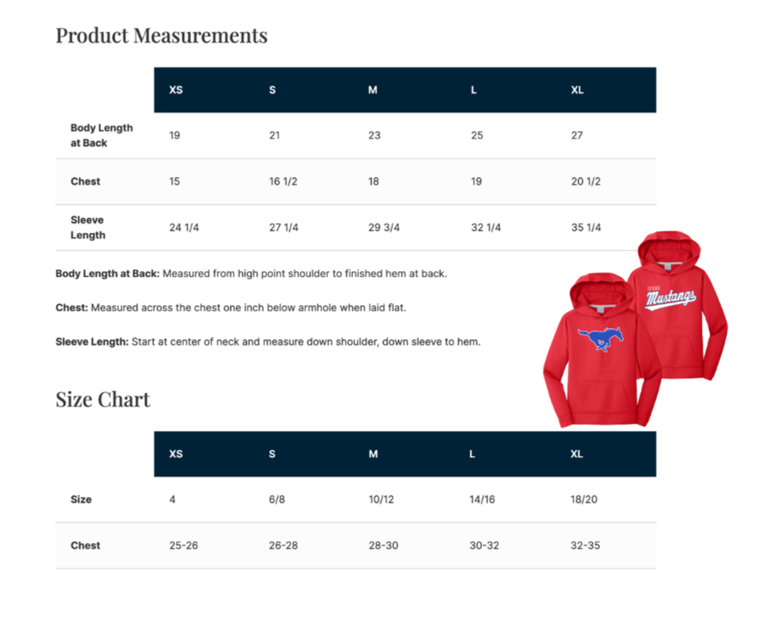 Mustang Single Fleece Hoodie - Red or Blue and Mustang or Script (Youth Sizing)